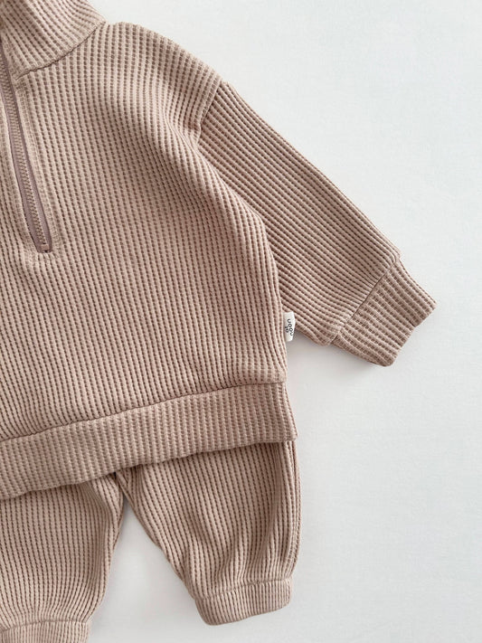 Kids Half-Zip Waffle Top and Jogger Pants Set