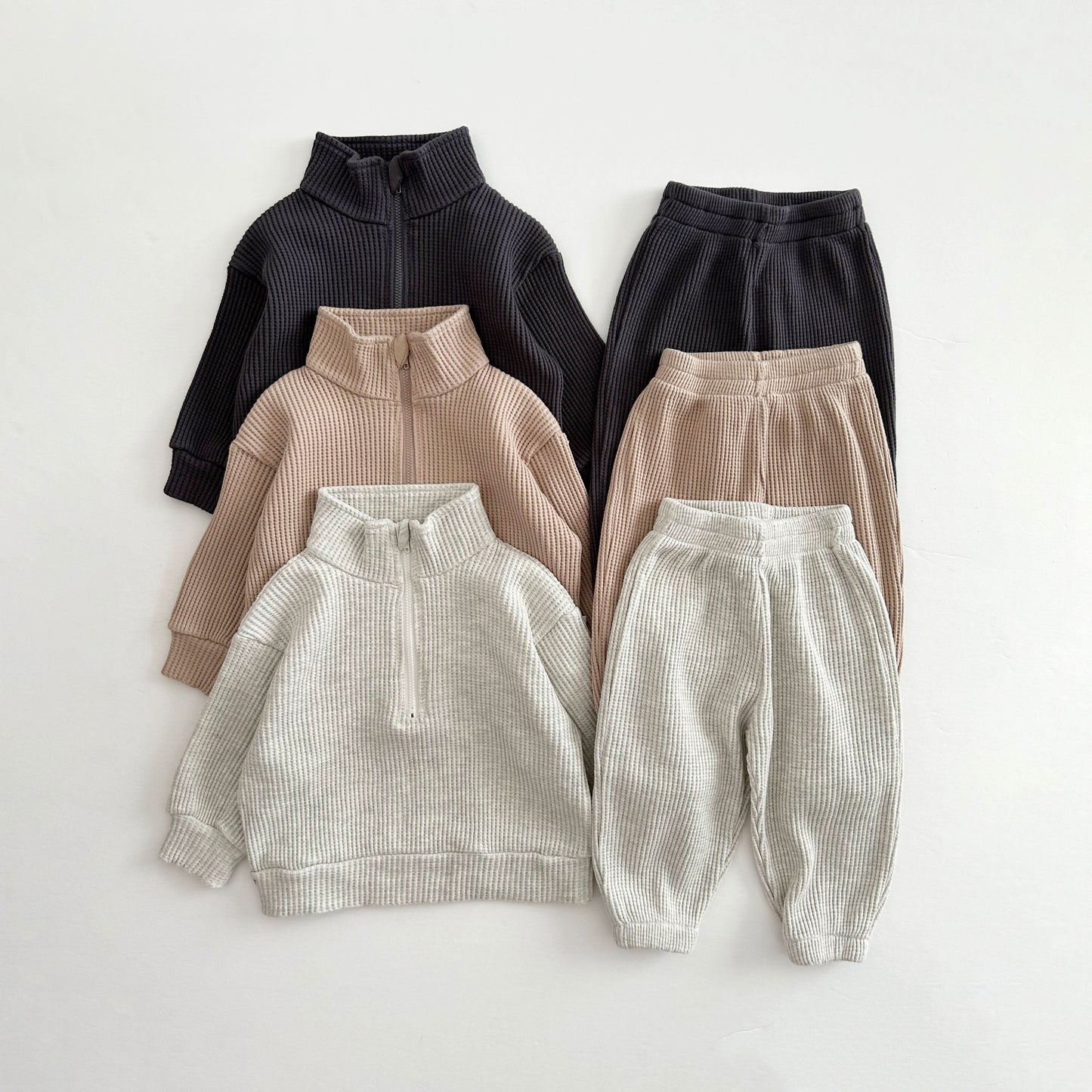 Kids Half-Zip Waffle Top and Jogger Pants Set