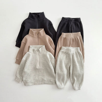 Kids Half-Zip Waffle Top and Jogger Pants Set
