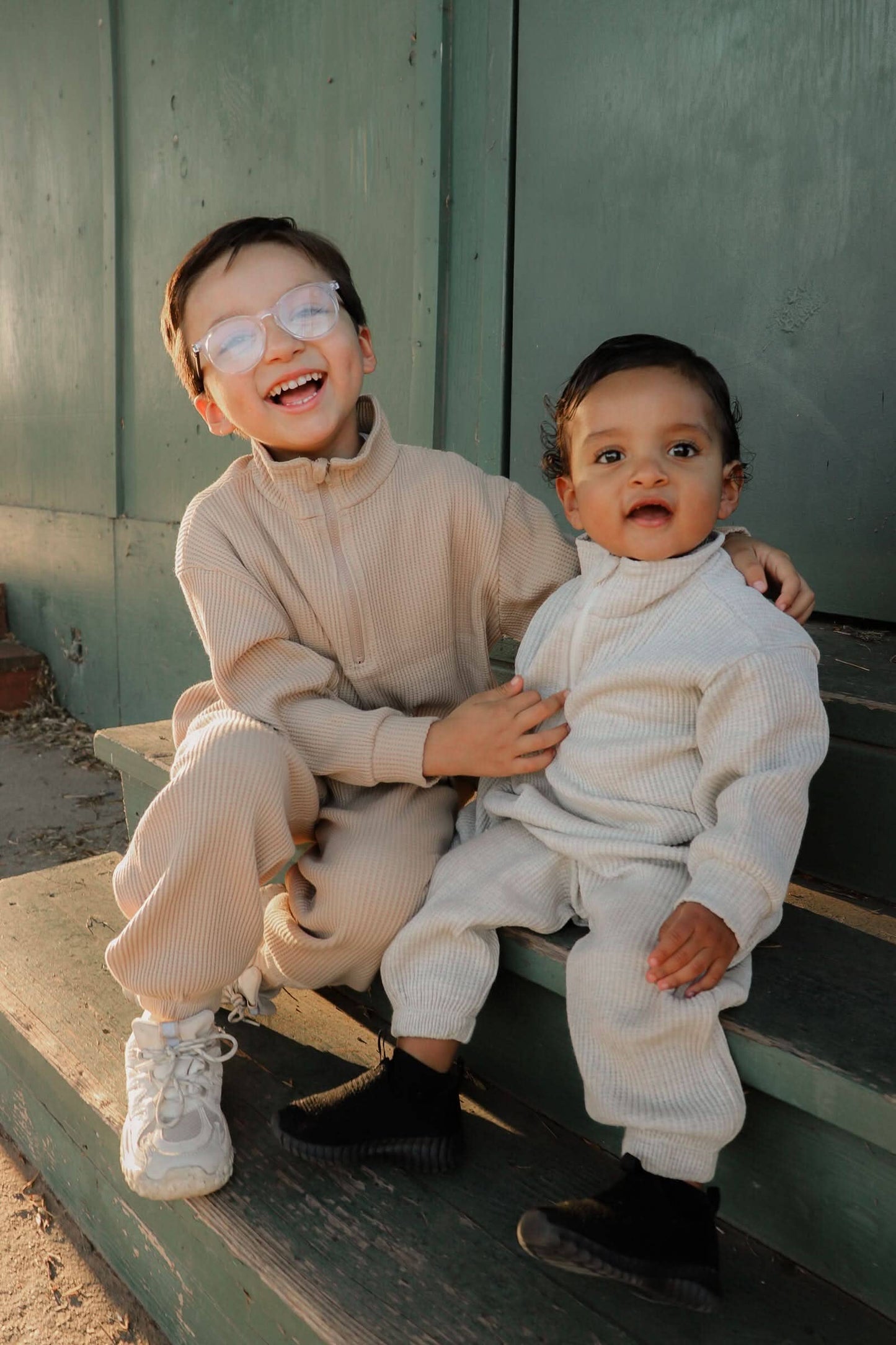Kids Half-Zip Waffle Top and Jogger Pants Set