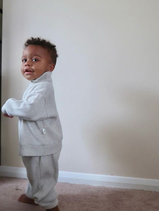 Kids Half-Zip Waffle Top and Jogger Pants Set