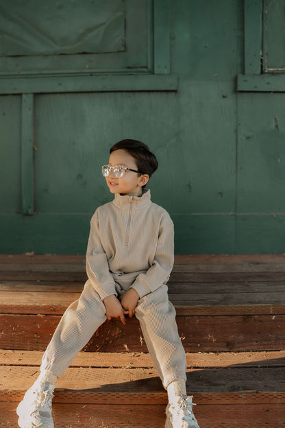 Kids Half-Zip Waffle Top and Jogger Pants Set