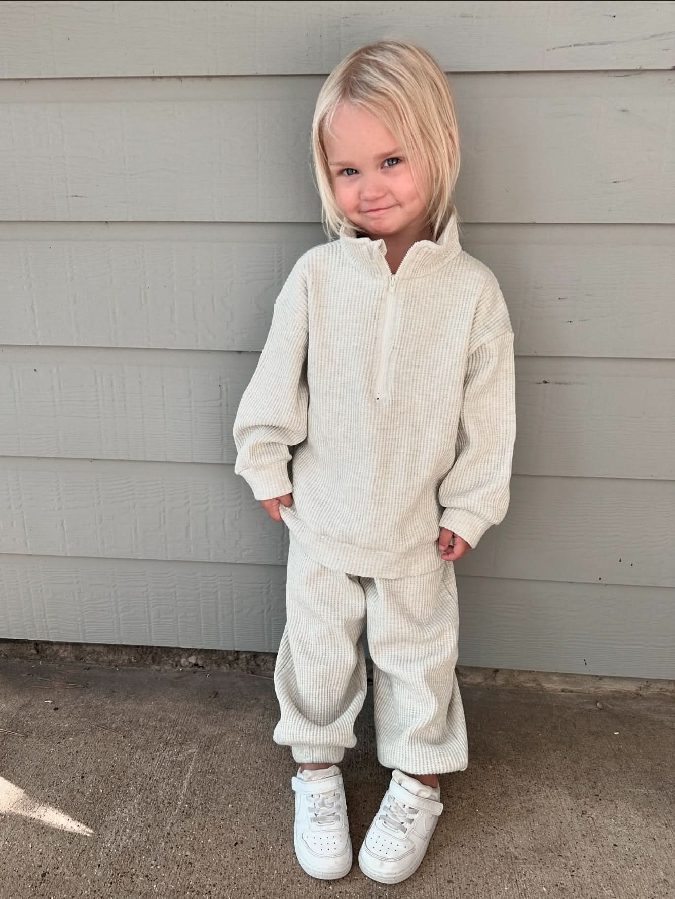 Kids Half-Zip Waffle Top and Jogger Pants Set