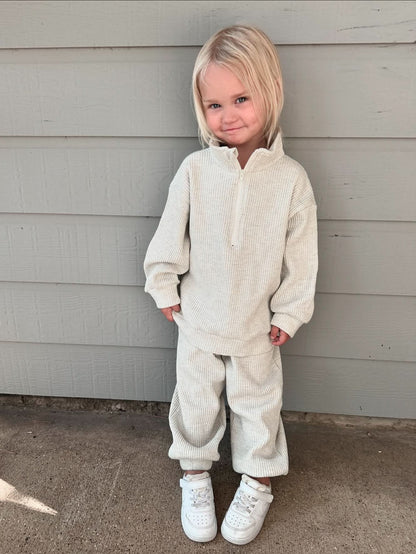 Kids Half-Zip Waffle Top and Jogger Pants Set