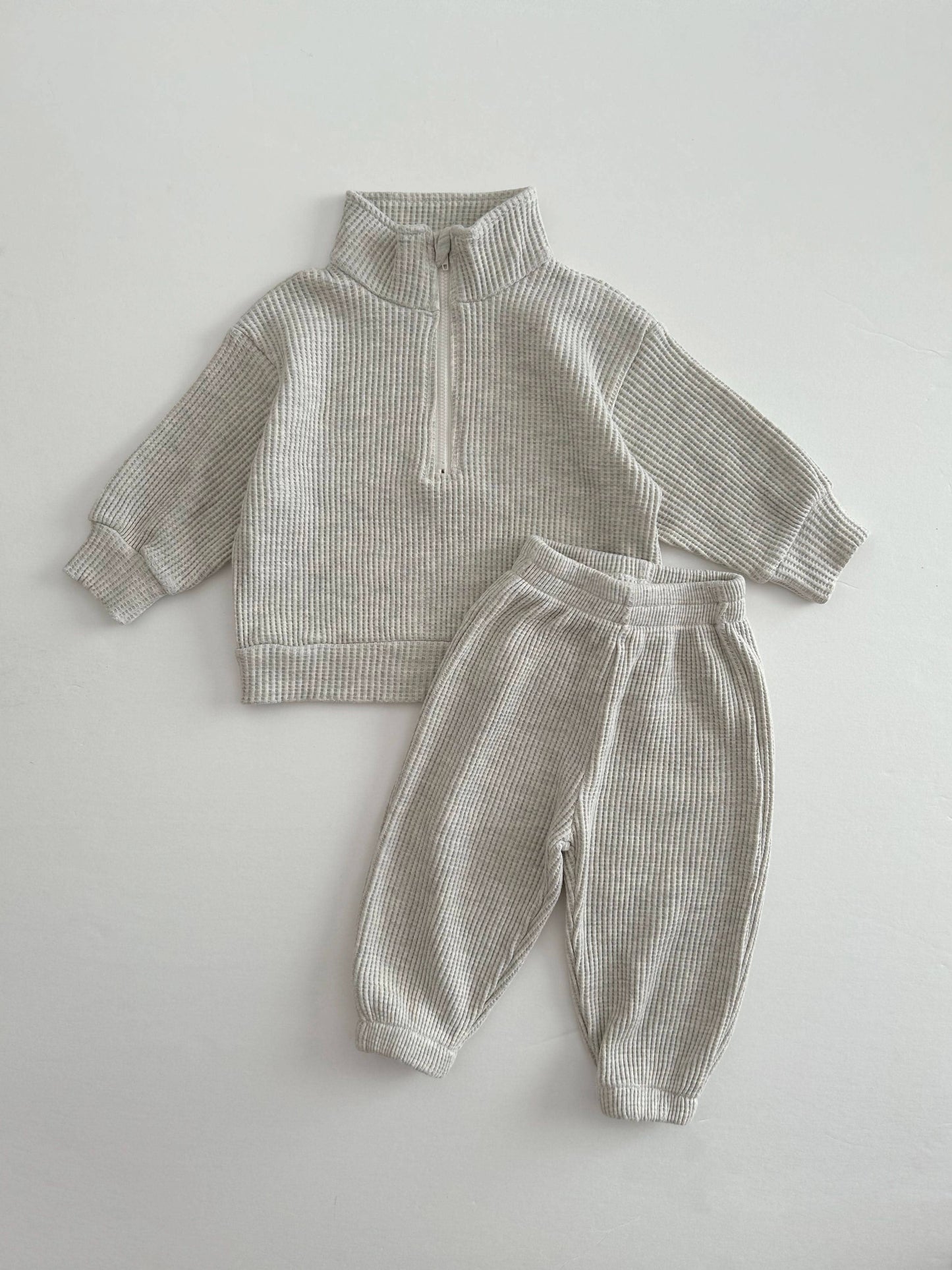 Kids Half-Zip Waffle Top and Jogger Pants Set