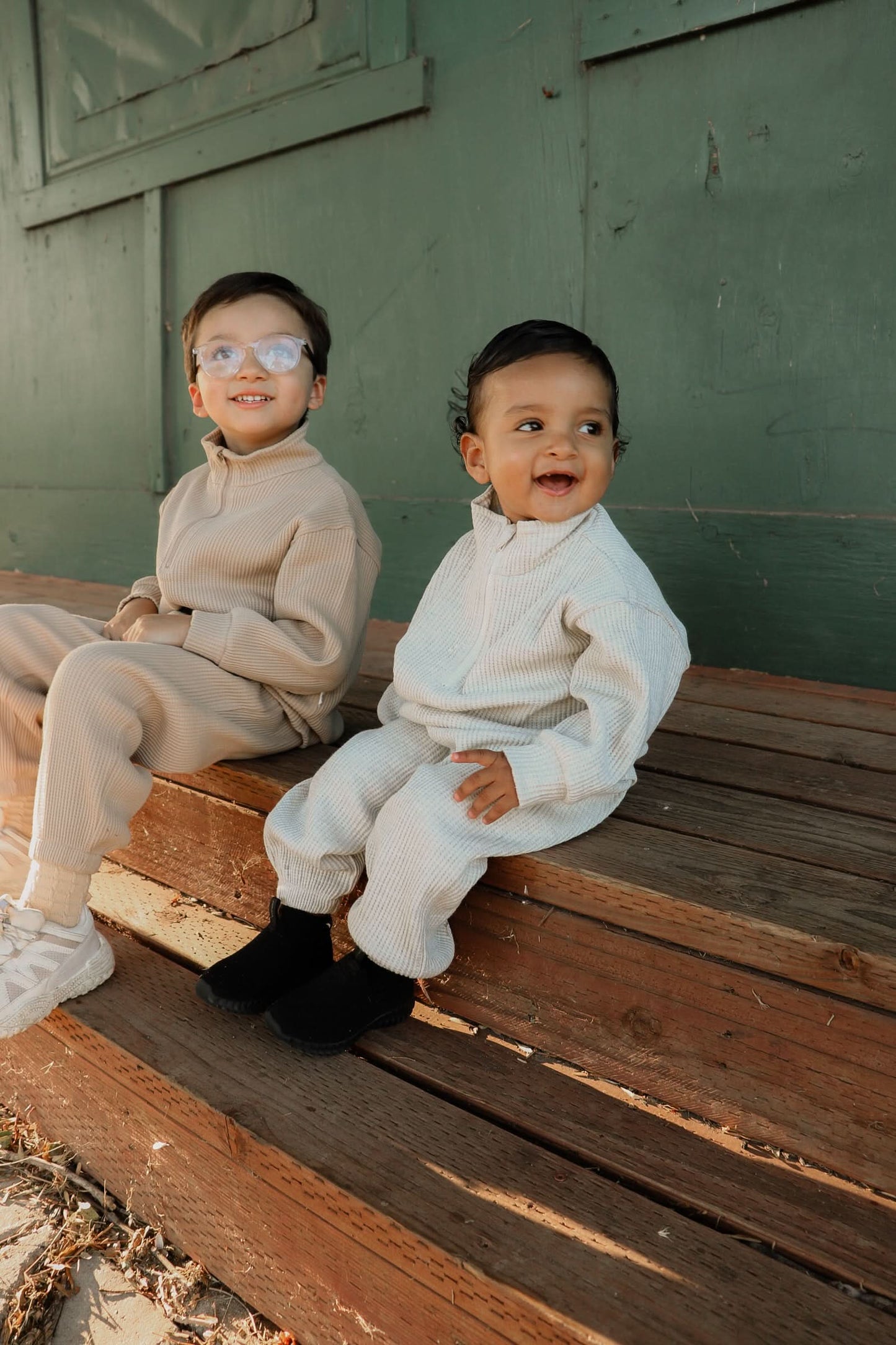 Kids Half-Zip Waffle Top and Jogger Pants Set