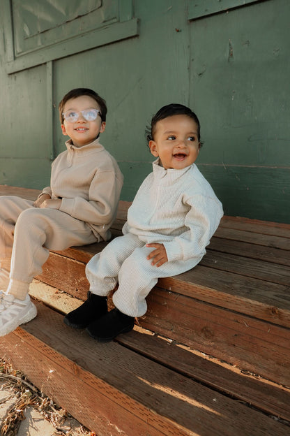 Kids Half-Zip Waffle Top and Jogger Pants Set