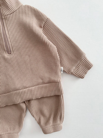 Kids Half-Zip Waffle Top and Jogger Pants Set
