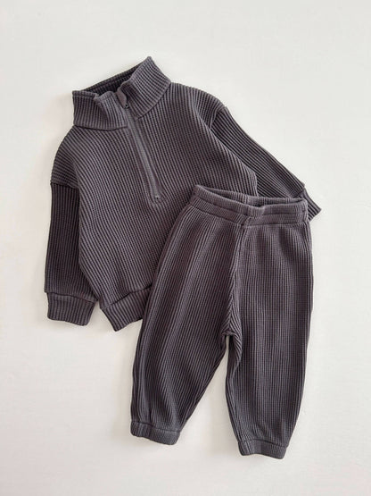 Kids Half-Zip Waffle Top and Jogger Pants Set