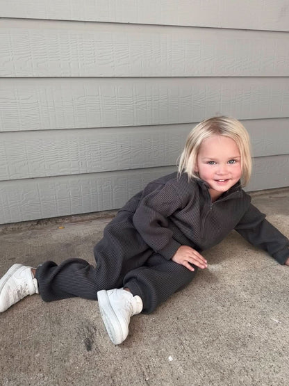 Kids Half-Zip Waffle Top and Jogger Pants Set